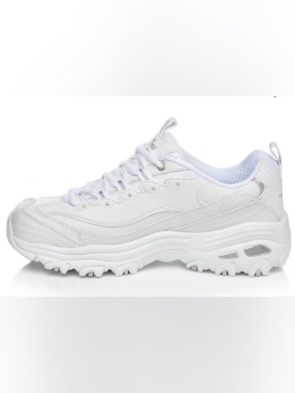 Skechers D'Lites Fresh Starts Women's All-White Sporty Chunky Sneaker, Wide Fit. - Picture 3 of 4